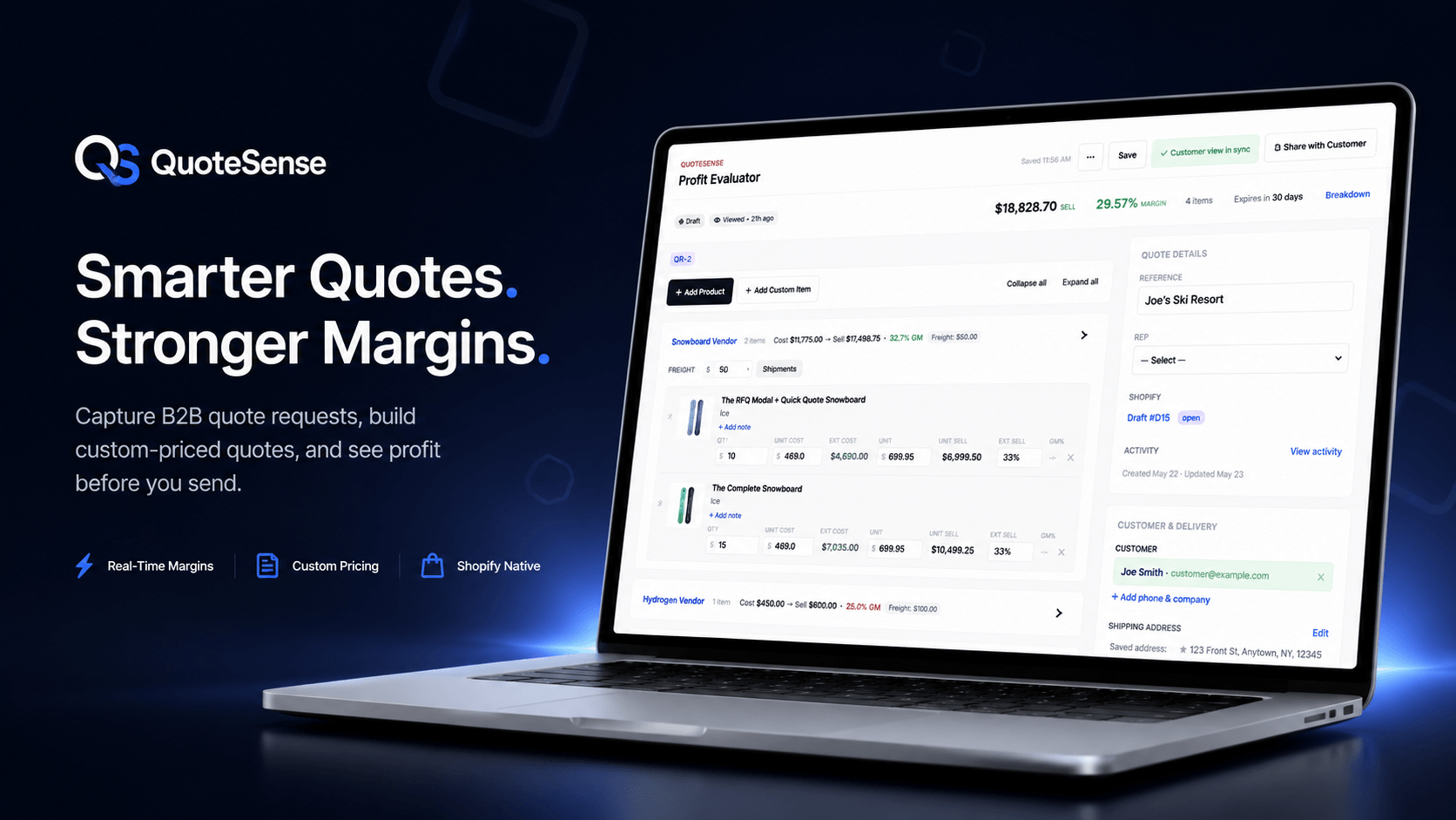 QuoteSense profit evaluator dashboard with margin and pricing detail